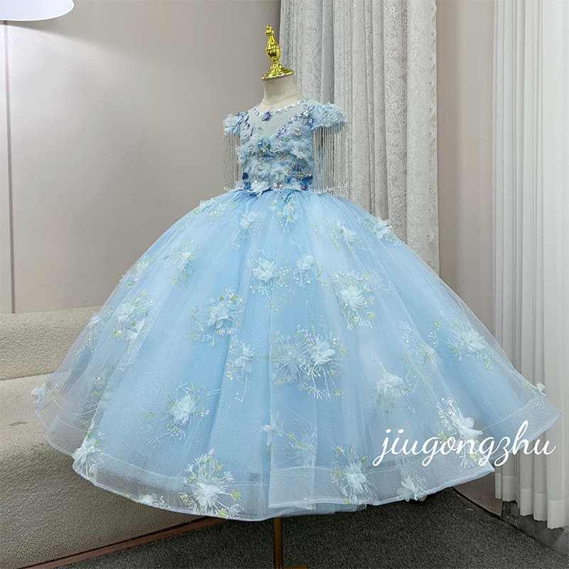 [Flower Princess] Blue Girls Host Dress Puffy Princess Dress