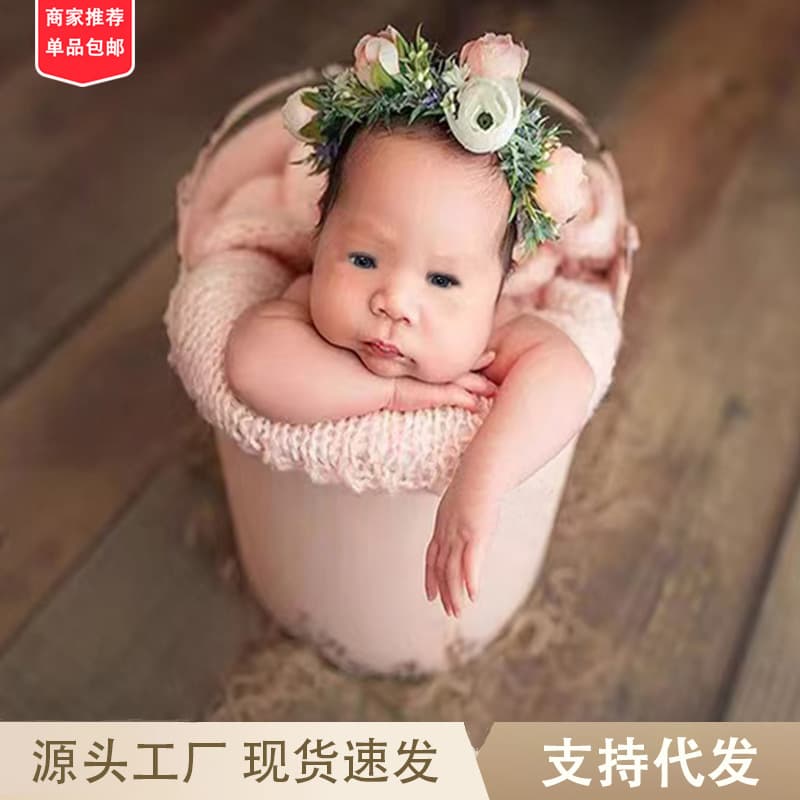 In-stock Baby Photography Props, Multi-color Iron Container, Baby Full Moon 100-day Photo Commemorative Background Bucket Props