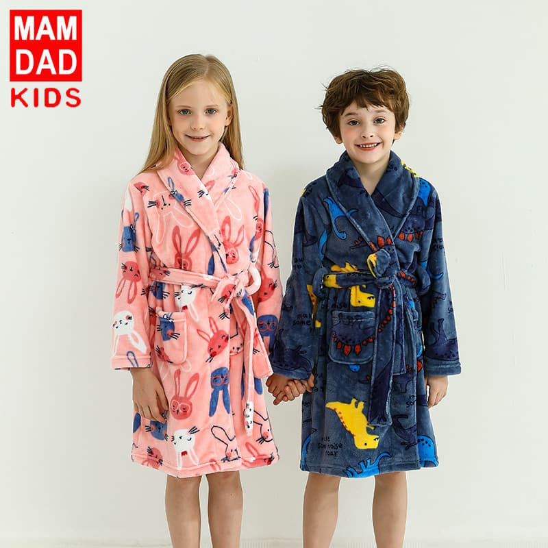 Children's Autumn/Winter Flannel Pajamas Homewear Boys/Girls Medium/Large Kids Robe Bathrobe Family Matching Sets Loungewear