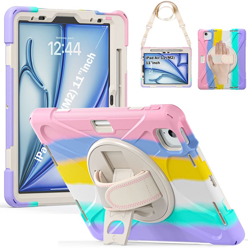 Pro12.9 Air13 2025 strap silicone anti-fall protective case iPad pro13 rotating stand tablet case