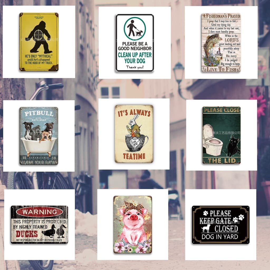 Animal Cat Dog Tinplate Signs Beer Character Tin Sign Bar Retro Nostalgic Creative Iron Wall Hanging