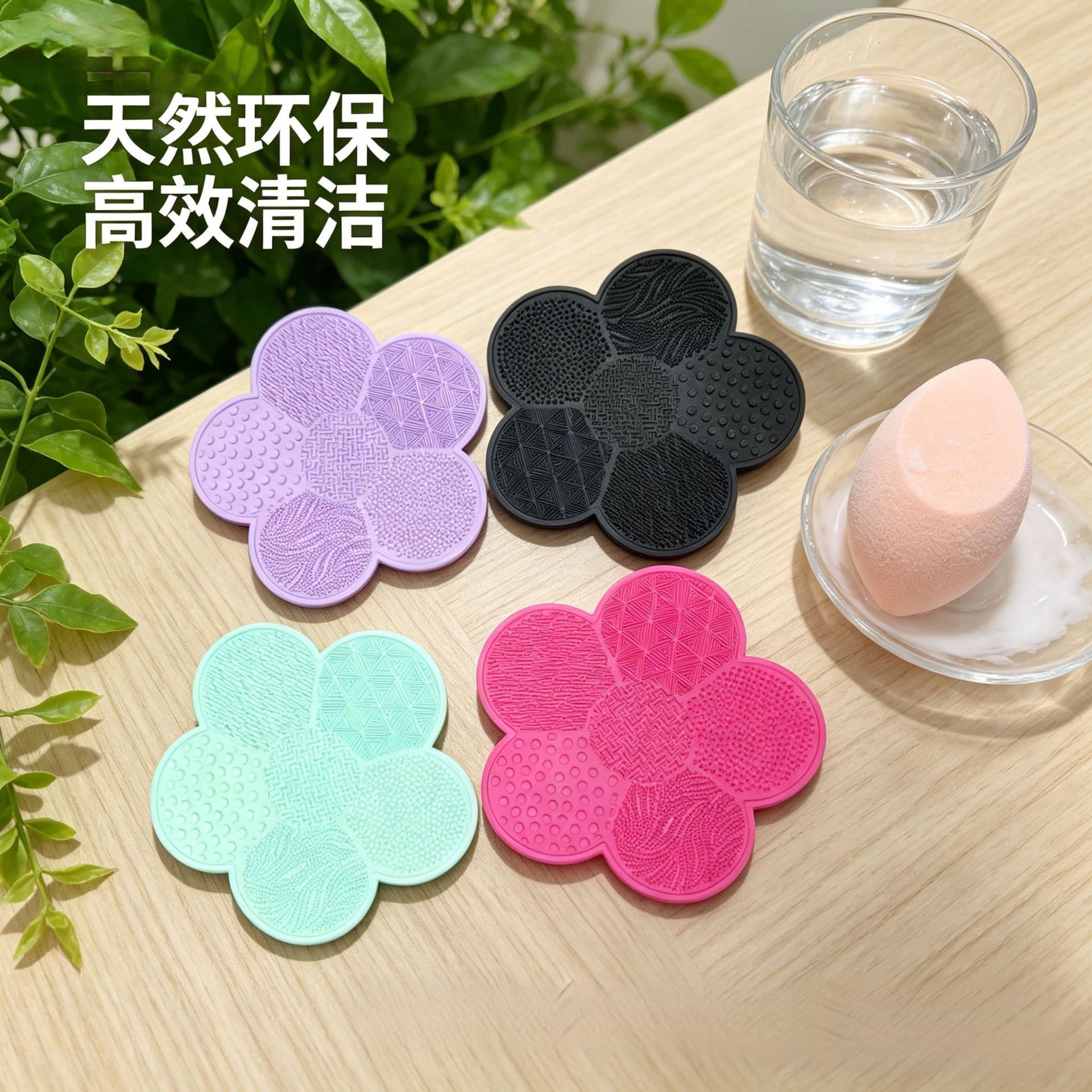 Manufacturer's spot flower silicone scrubbing pad with suction cup powder puff beauty egg cleaning pad beauty supplies cleaning tools