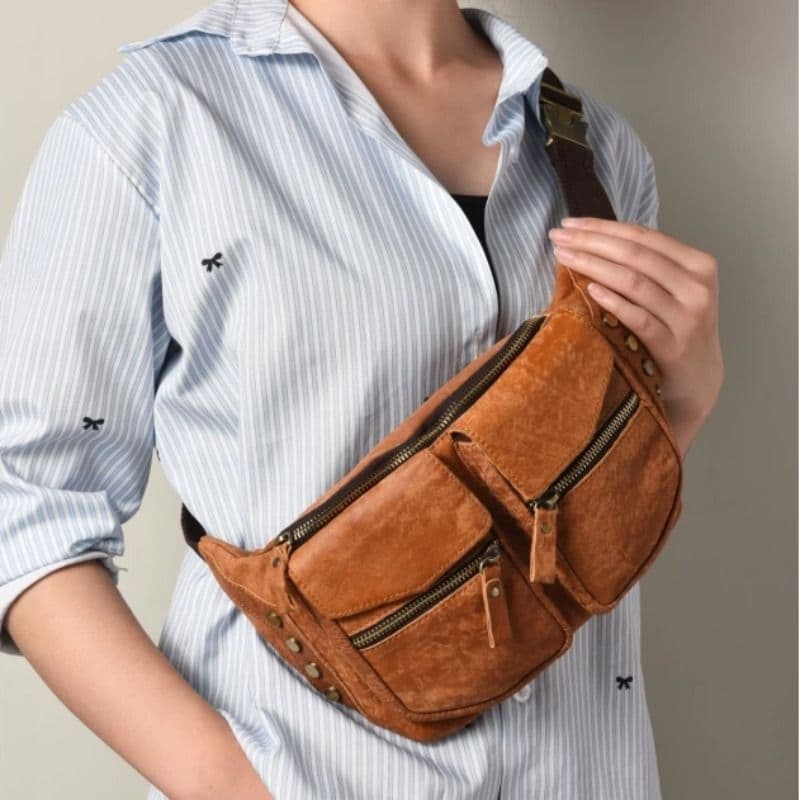 Crazy Horse Leather Men's Bag, Genuine Leather Chest Bag, Men's Crossbody Bag, Vegetable-Tanned Leather Waist Bag, Genuine Cowhide Shoulder Bag, Top-Grain Cowhide