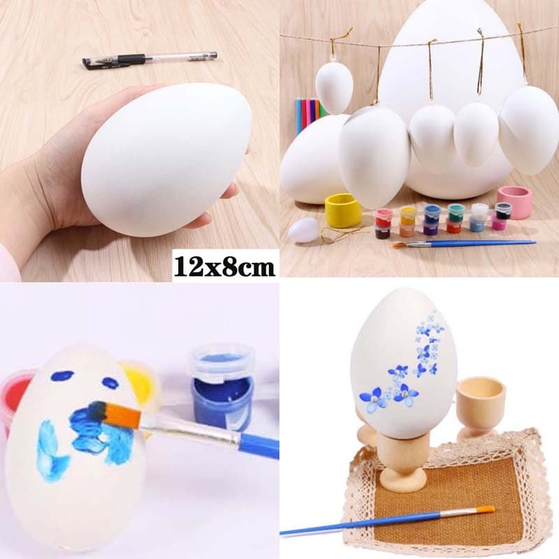 12cm White Blank Coloring Egg with Hanging String, Simulated Eggshell Easter Egg, Kindergarten DIY Graffiti Toy for Street Vendors