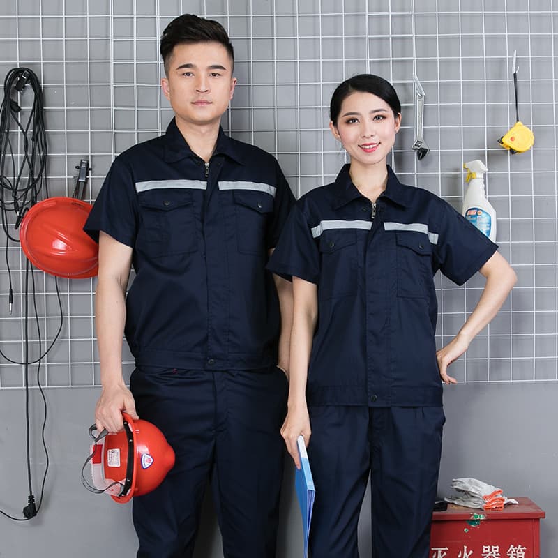 Factory wholesale summer thin short-sleeve work shirt and pants set for men and women, breathable workshop labor protection uniform