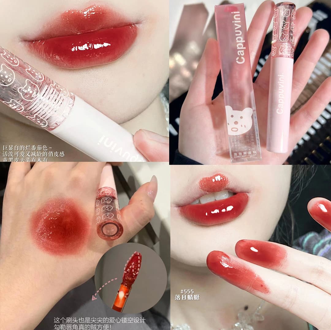 Cappuvini Bubble Lip Glaze Mirror Water Gloss Glass Lip Glaze Women's Lipstick Affordable Student Milk Tea Color Lip Gloss