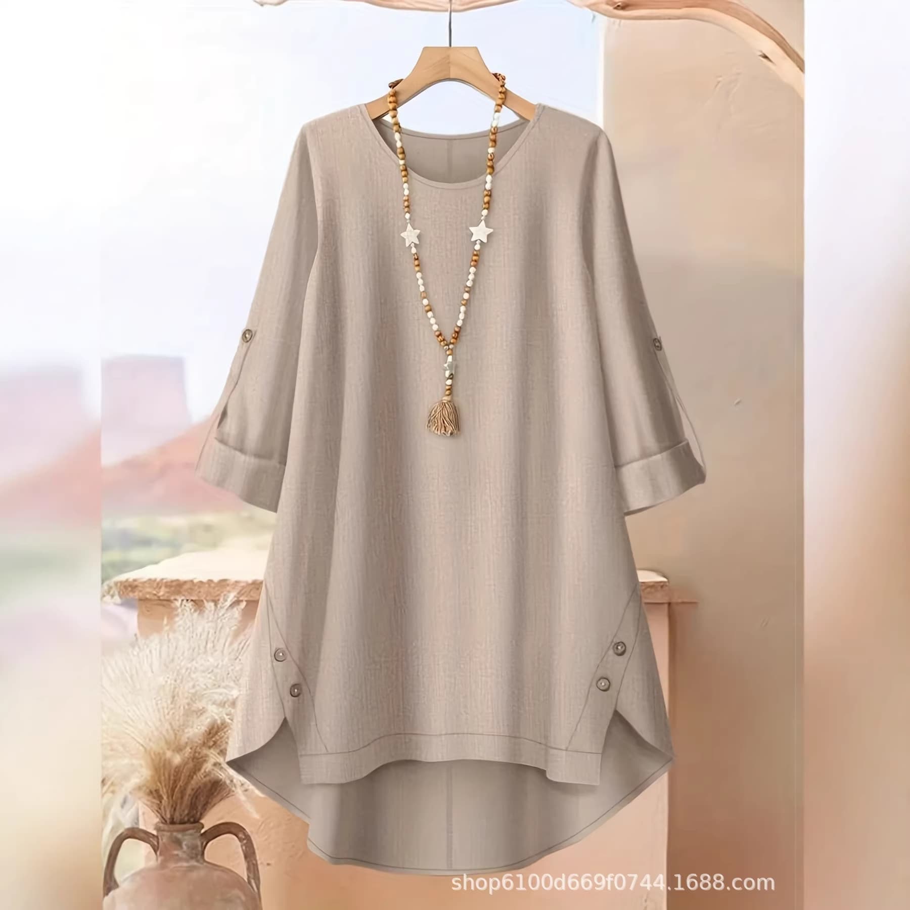 Spring/Summer New European and American Cross-border Amazon Independent Station Casual Comfortable Plus Size Long Top - Solid Color Top