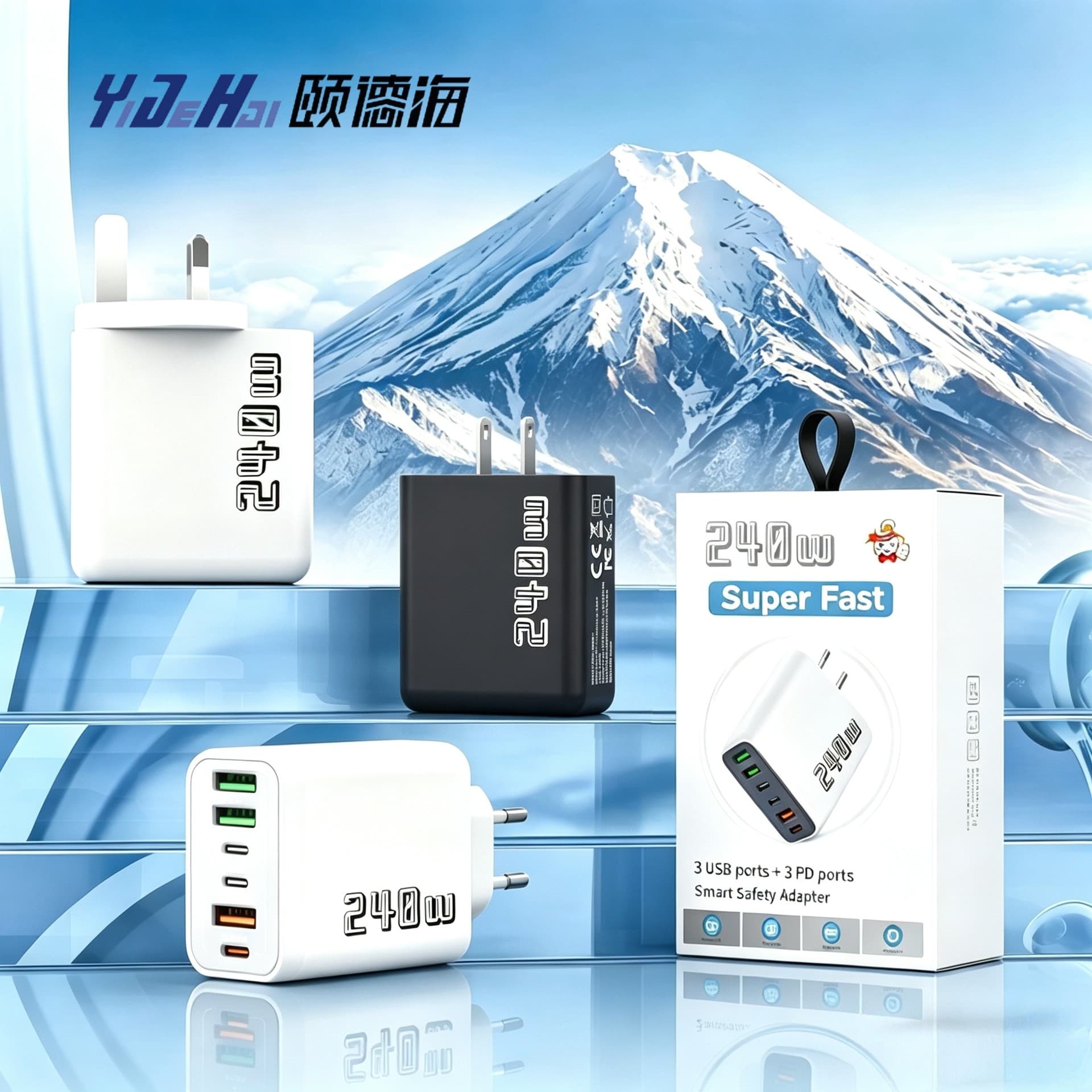 240W Multi-Port USB Phone Charger 3-in-1 Fast Charging PD Charger Multi-Socket iQOO Charger Universal