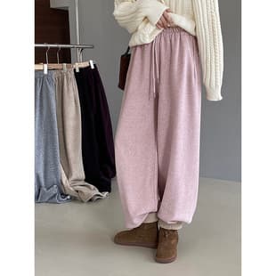 OEM Custom High Waist Jogger Pants for Women Autumn Winter Fleece Lined Straight Leg Casual Drawstring Wide Leg 1258