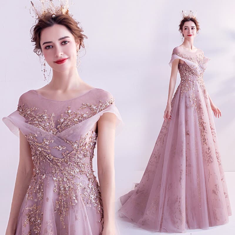 Shimmering Pink Evening Gown 2026 New Princess Bride Toast Dress Banquet Annual Meeting Engagement Wedding Evening Dress
