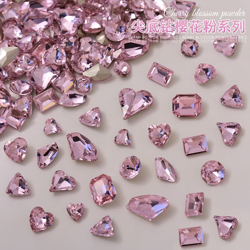 Trendy Pink Pointed Love Diamond Nail Art Accessories - Super Sparkle Irregular Heart Multi-Faceted Glass Diamond Crystal Jewelry