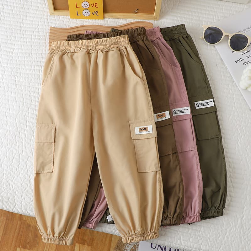 Drop Shipping 2024 Spring Girls' Sport Pants, New Boys' Cargo Joggers, Korean Style Mid-Child Long Pants