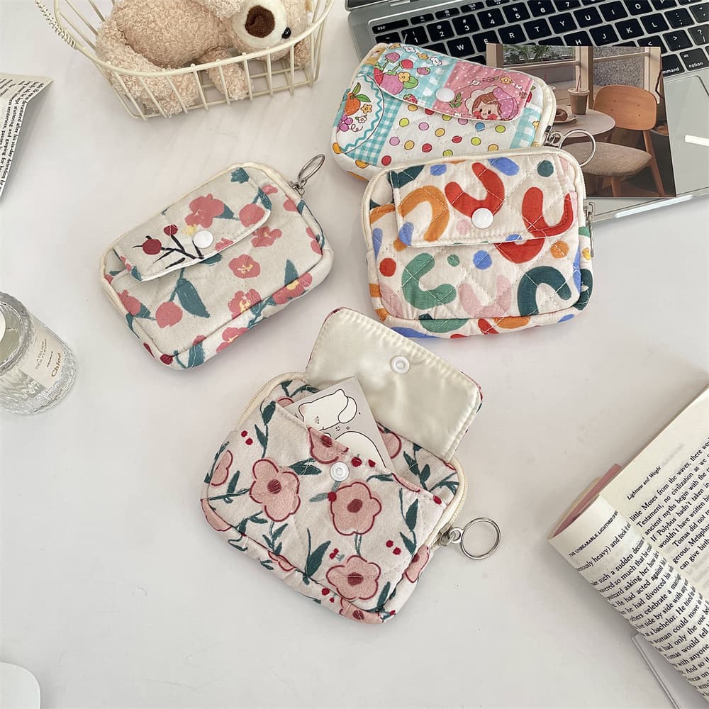412221 Cute cartoon floral quilted multifunctional storage bag organizer bag document bag coin purse card bag