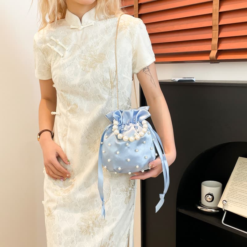 2025 New European and American Fashion Chain Bag Small Fragrance Style Lady Crossbody Bag Cross-Border Pearl Strap Bucket Bag