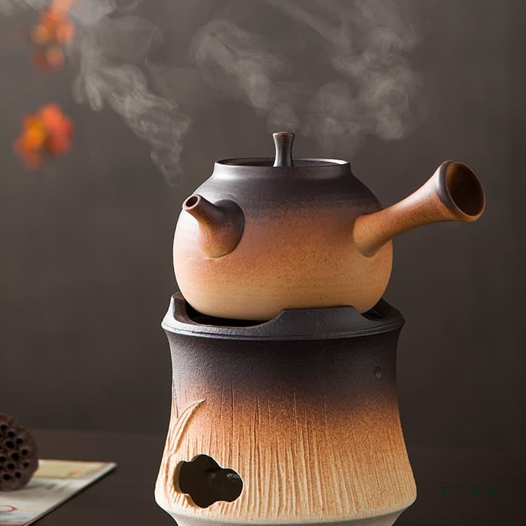 Outdoor camping tea-drinking equipment: charcoal stove, kettle, tea brewing pot, alcohol stove, tea brewing device, candle, tea warming stove.