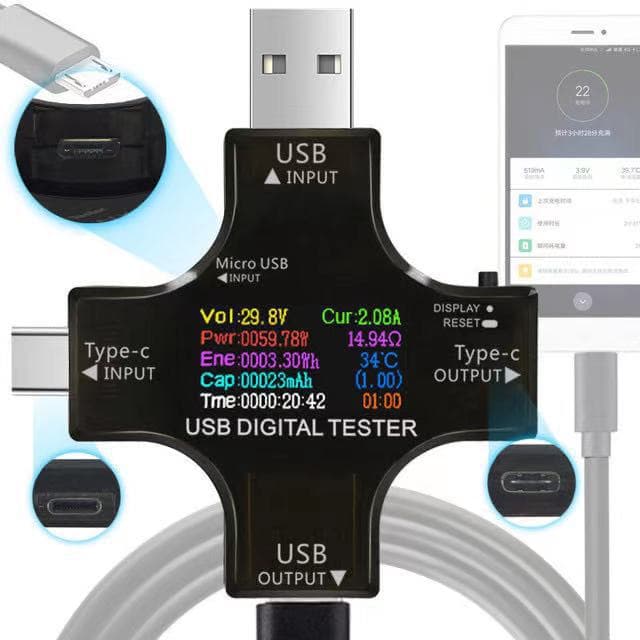 Color screen tester USB voltage and ammeter Type-C PD tester power meter Bluetooth communication version