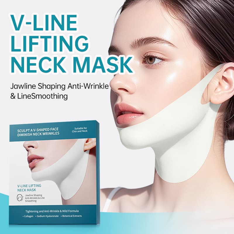 Cross-border Full English Hydrogel Collagen V-Shape Face Mask with Ear Hooks Neck Mask V Neck Mask In Stock