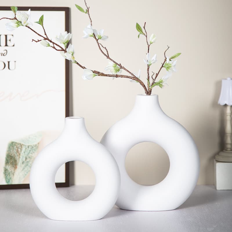 New Chinese Style Plastic Flower Vase Ceramic Imitation Hanging Clock Half Joint Decorative Flower Pot Donut Vase