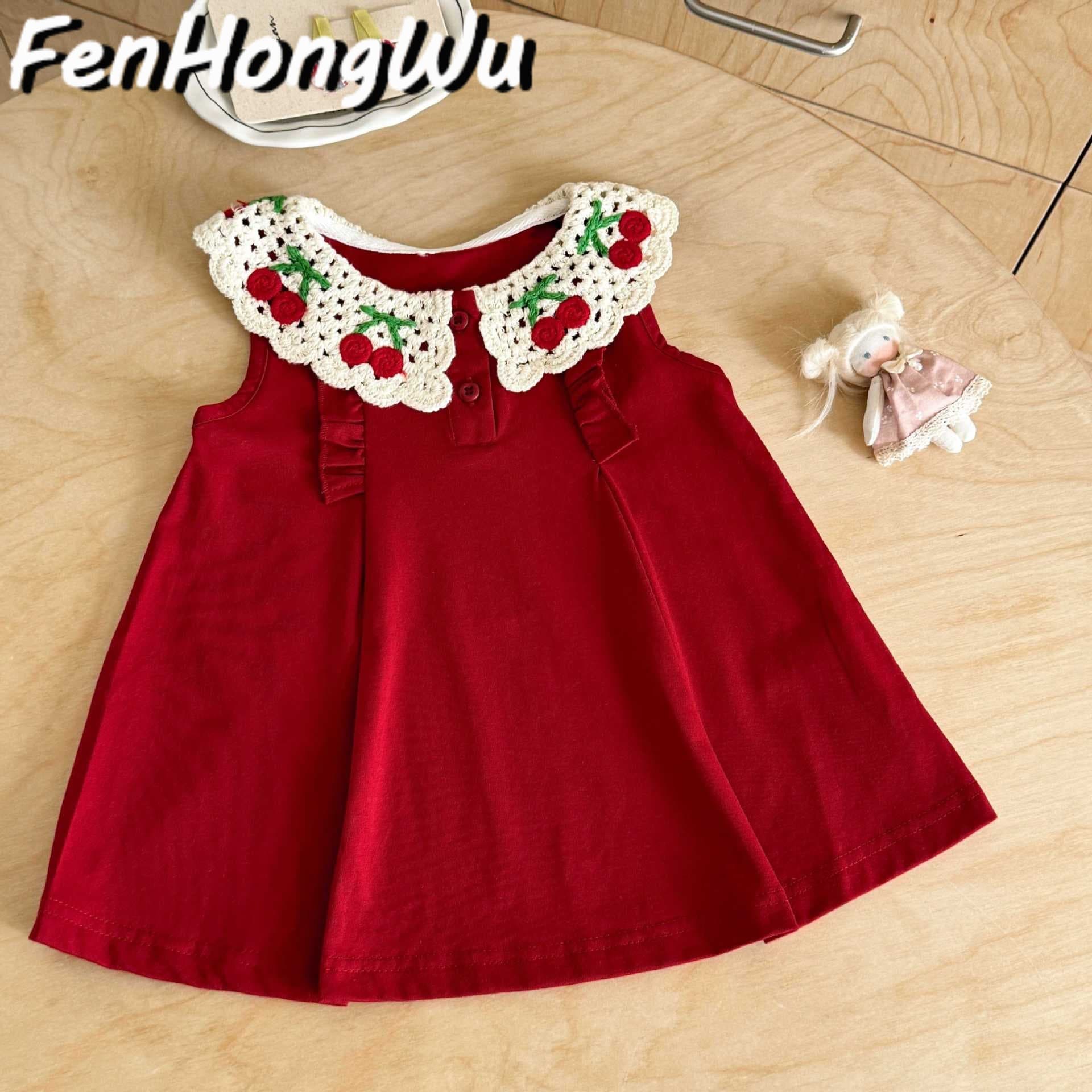 FHW Girls' New Dress Baby Beautiful One-Piece Red Outfit for Children's Birthday Princess Dress