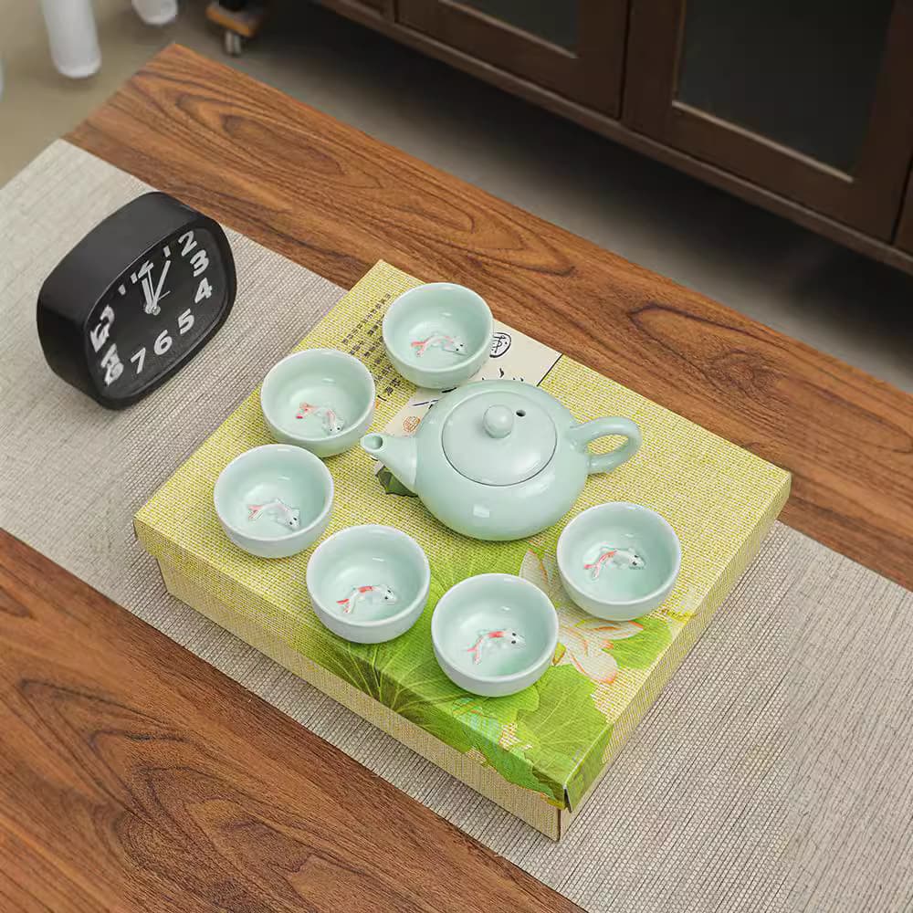 Factory Direct Celadon Carp Outdoor Travel Kung Fu Tea Set Home Minimalist Business Event Souvenir