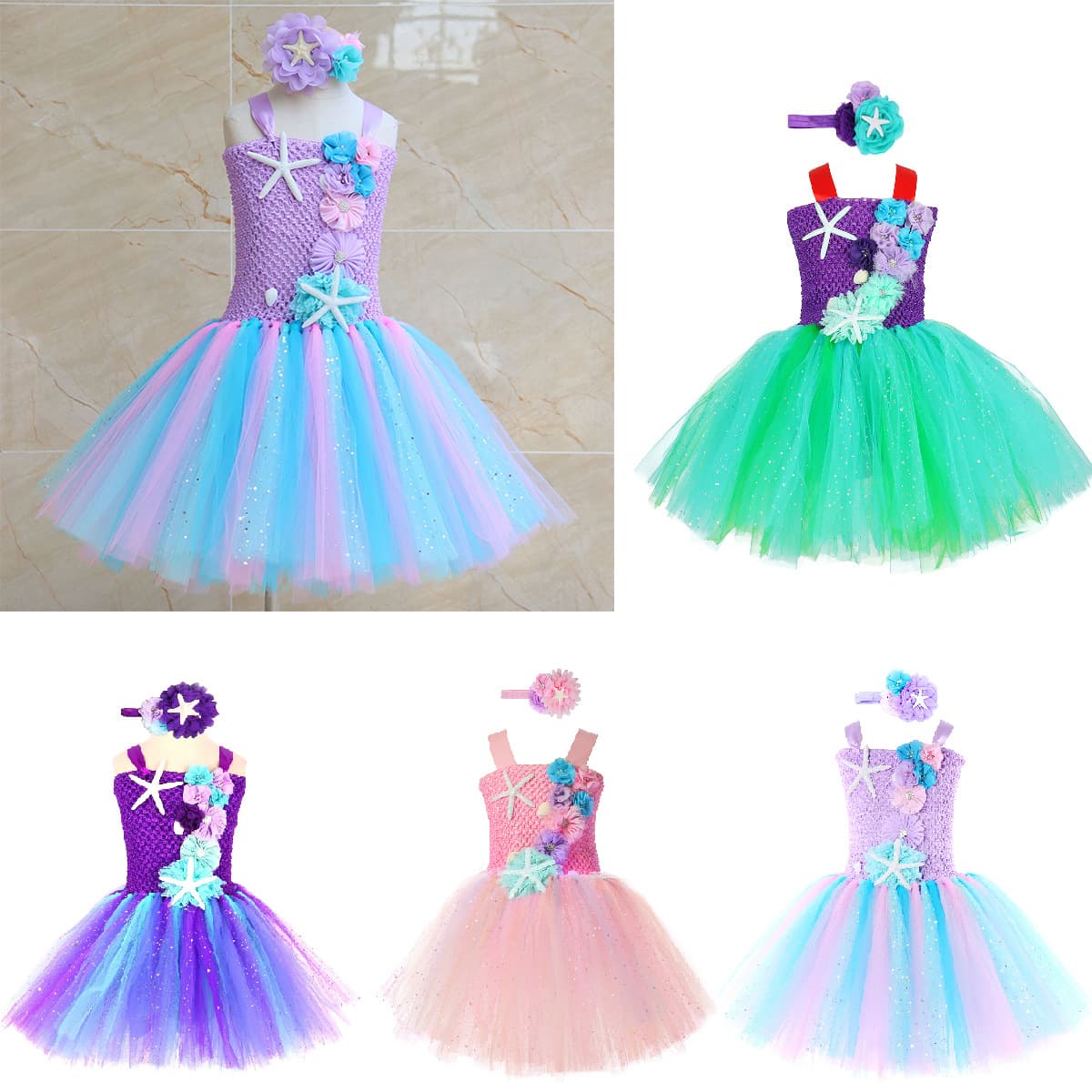 Cross-border Mermaid TUTU Dress Set Ariel Mermaid TUTU Dress Children's Tutu Dress
