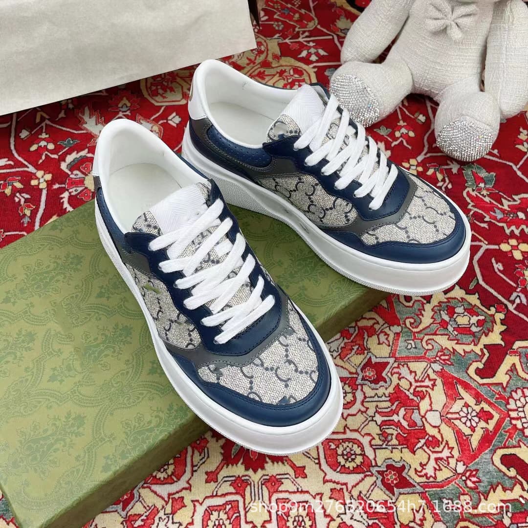G Chunky White Sneakers 2022 New Low-Top Lace-Up Platform Shoes Height-Increasing Women's Casual Couple Sports Shoes