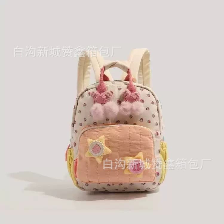 Japanese Style Soft Girl Dopamine Cute Little Strawberry Cat Star Color Clash Mini Backpack Wholesale