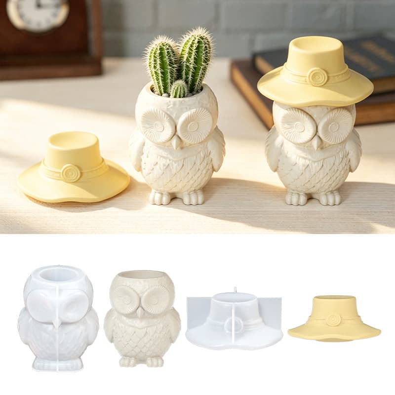 Hooded Owl Storage Jar Ornament Silicone Mold Halloween DIY Aromatherapy Plaster Candle Cup Resin Mold