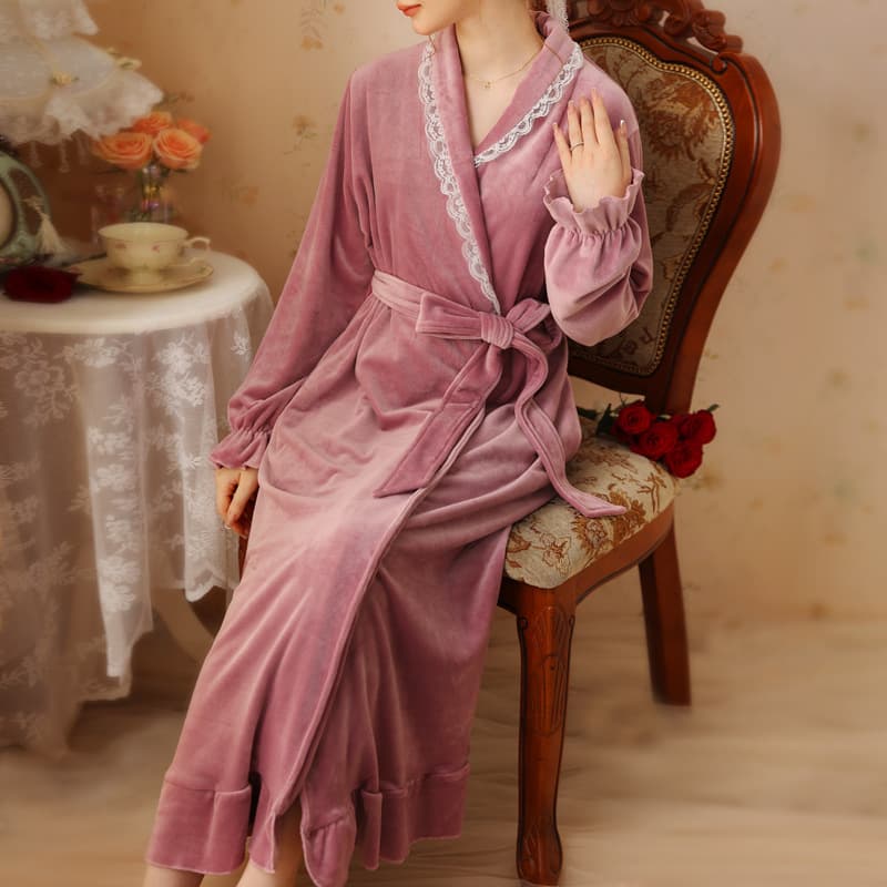 Flannel Robe for Women, Long Sleeve Bathrobe, Court Style French Flannel Pajamas, Bride Red Morning Robe, Thickened Homewear