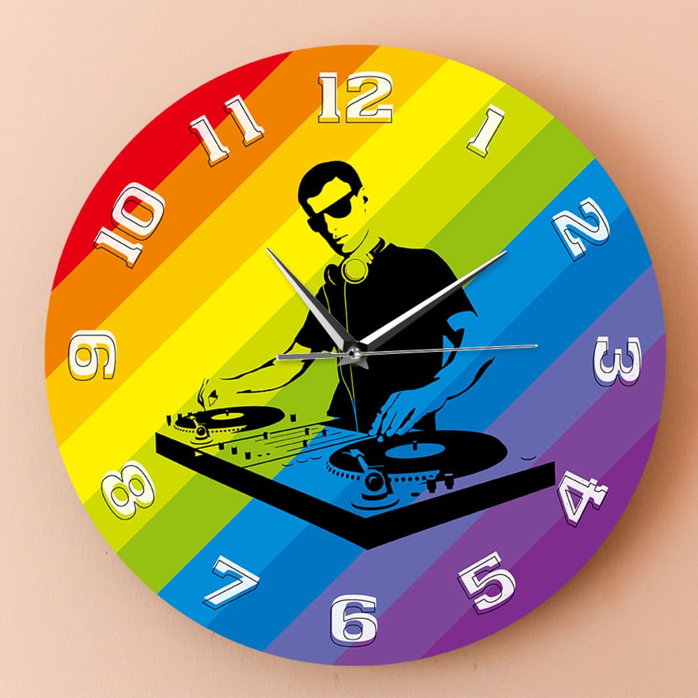DJ Dish Pattern Wall Clock Color Turntable Mixing Clock Home Living Room Decoration Nightclub Music Wall Clock Cross Border