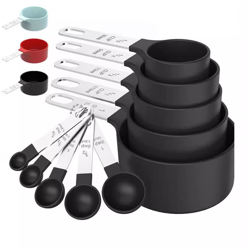 Amazon Hot Selling Stainless Steel Plastic Measuring Cup and Spoon Set 10-Piece Baking Tools Kitchen Utensils for Home Use