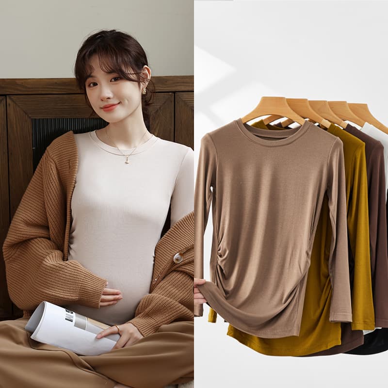 High-elasticity knitted top for maternity wear in autumn and winter, perfect for layering as an inner layer.
