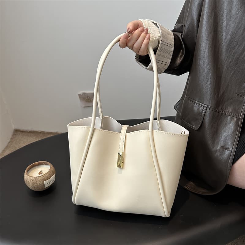 2024 New Korean Style Solid Color Women's Handbag Simple Fashion Tote Bag Large Capacity Spring Fashion Shoulder Bag
