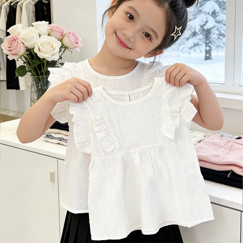 Girls Summer Top Fashionable Versatile Children's Shirt Little Girl Sleeveless White Blouse Korean Style Pure Cotton Doll Shirt