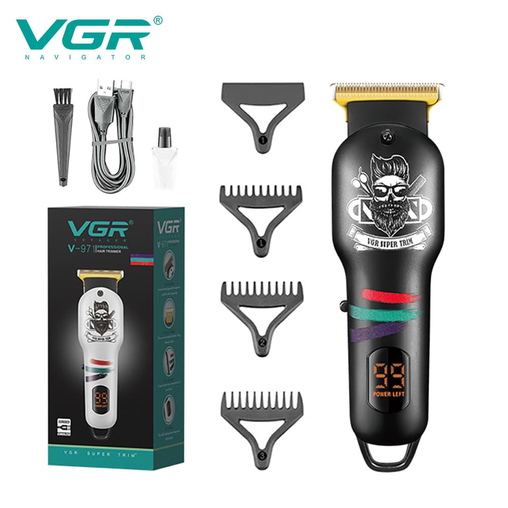 Professional VGR971 Electric Hair Clipper Rechargeable Men's Haircut Graffiti Digital Display Hair Trimmer Stainless Steel Blade
