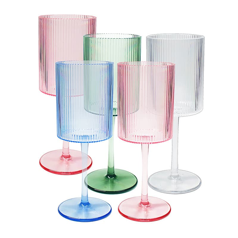 Cross-border hot selling striped wine glass reusable transparent blue wedding party special disposable champagne glass