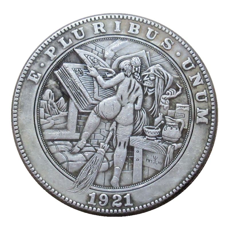 Antique Crafts 1921 American Wandering Coin Magic Girl Brass Old Silver Collection Relief Foreign Trade HB113