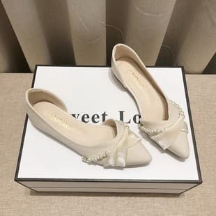2023 Spring/Summer New Shallow Mouth Pointed Toe Flat Side Cut Fairy Evening Style Gentle Temperament Work Flats for Women