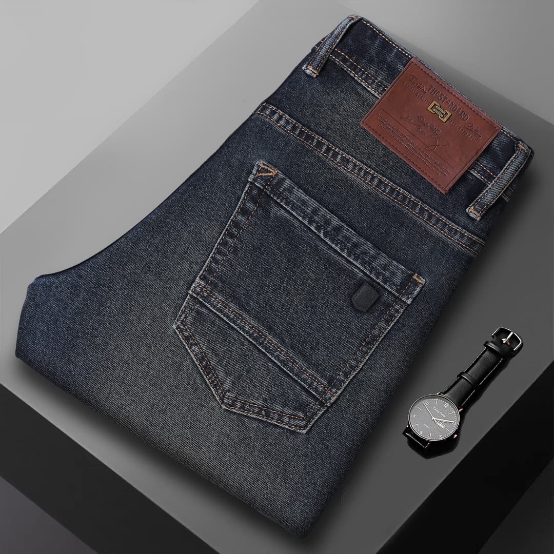 Vintage Blue Loose Fit Versatile Jeans for Men High-Quality Stretch Slim Straight Jeans Men's Pants Drop Shipping
