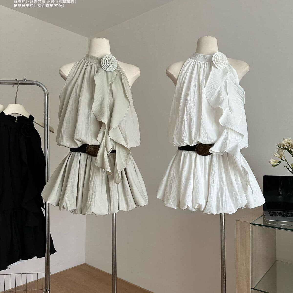 White Halter Neck Dress Women 2025 Summer Sleeveless Waist Short Skirt Style Sexy Large Size Halter Neck Dress