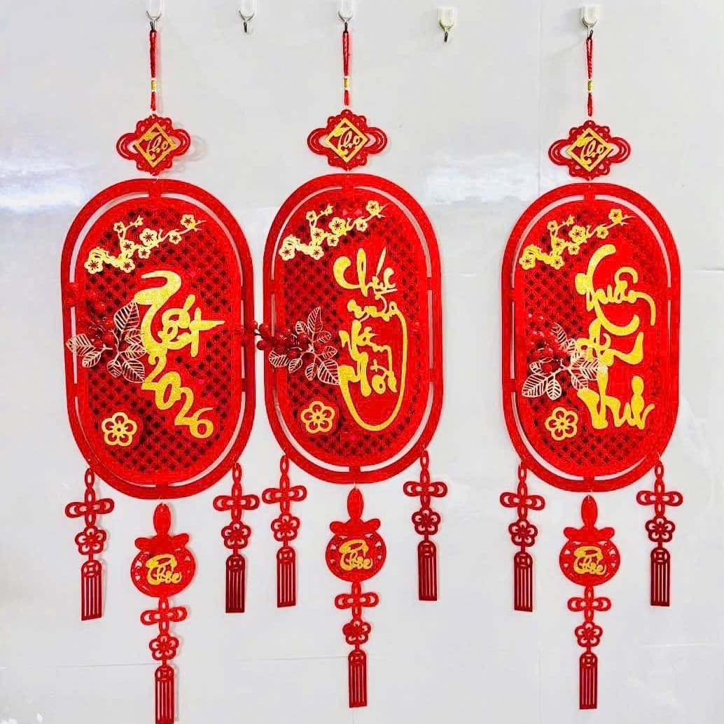 2026 Export Vietnamese Text Happy New Year Spring Festival Decoration New Year Hanging Ornaments Atmosphere Blessing Character Banner Hanging Ornament Hot Selling Item