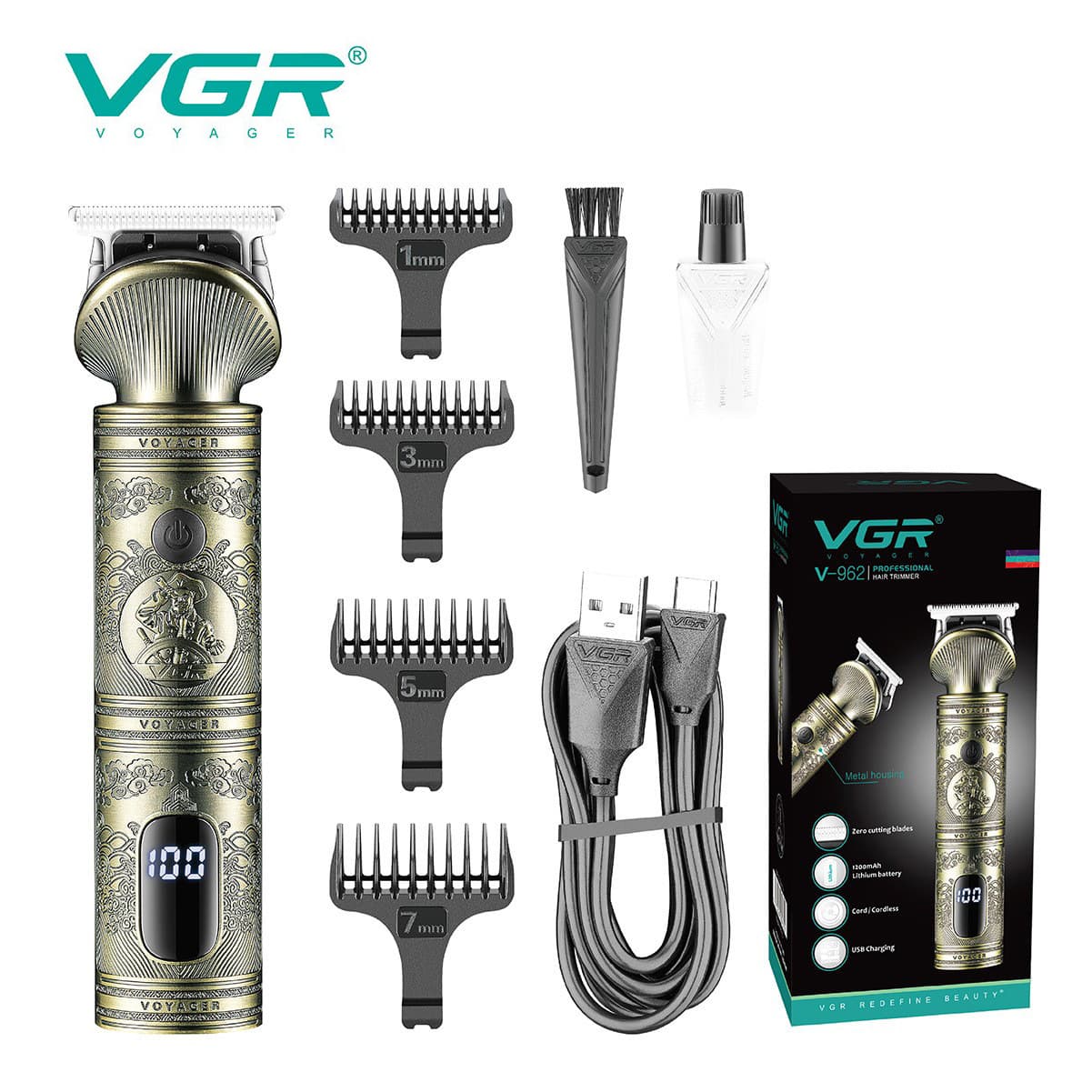 VGR962 New Cross-border Hair Clipper Electric Trimmer LCD Digital Display Professional Vintage Oil Head Clipper Electric Hair Clipper