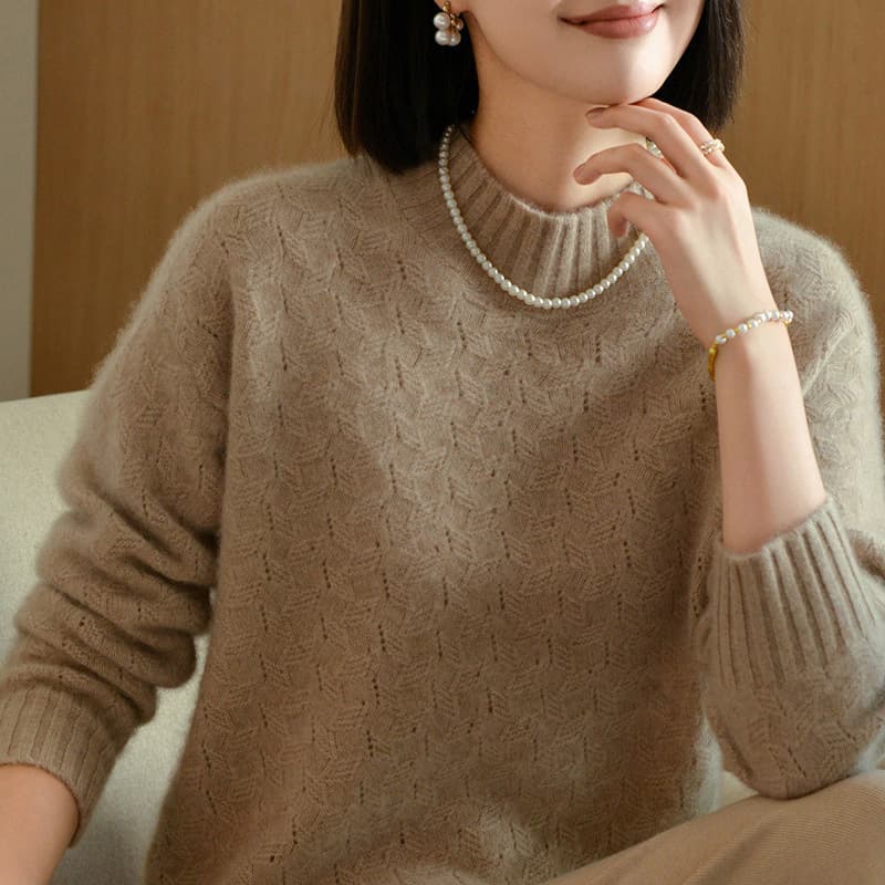 2024 new double-line half turtleneck pure wool sweater for women loose large size temperament inner long-sleeved top sweater