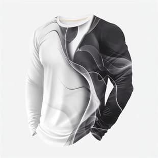 Black and White Color-Block Long Sleeve T-Shirt, Sports Casual Breathable Fitness Base Layer, Outdoor Running Training Wear, Comfortable and Versatile