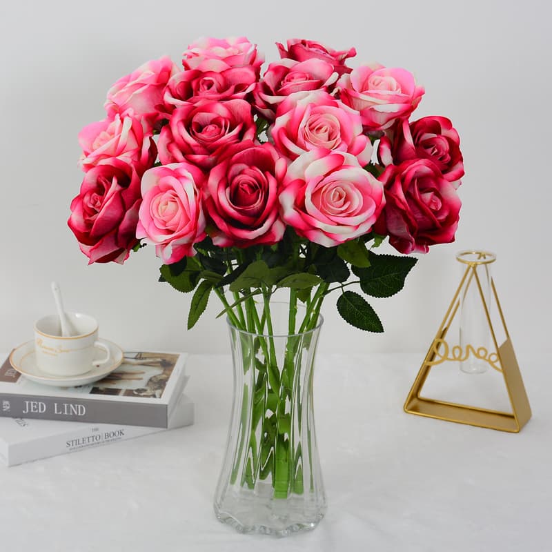Single Stem Velvet Touch Faux Rose for Valentine's Day Bouquet, Floral Arrangement, Home Decoration, Artificial Rose Waterfall Display