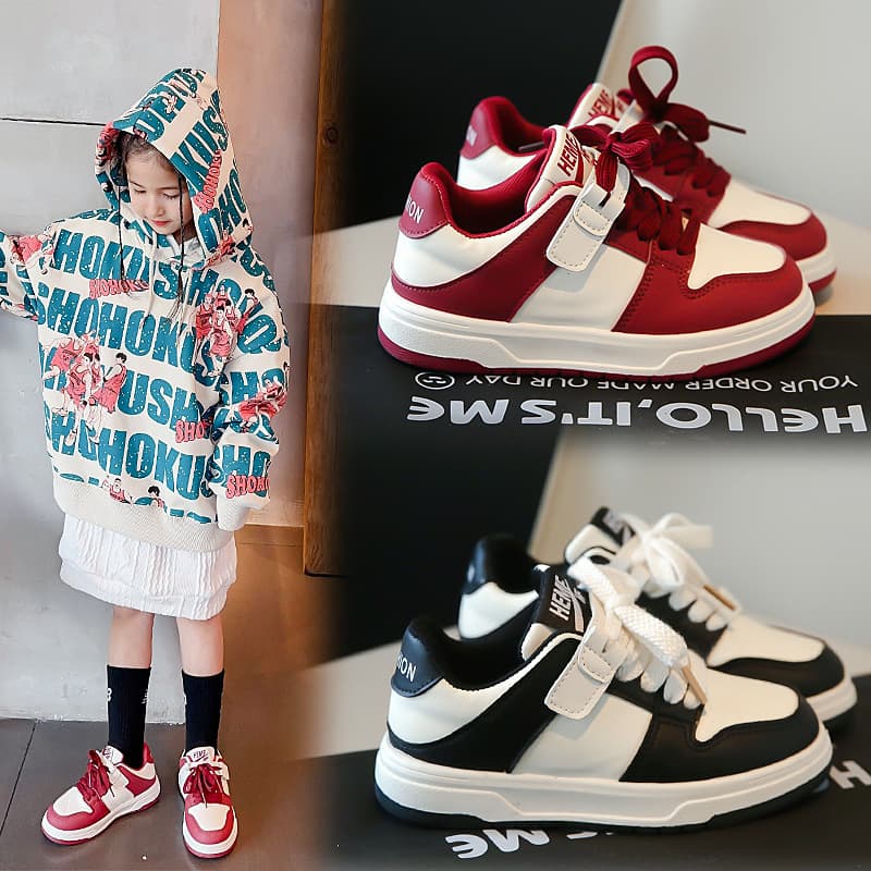 Girls' Sneakers 2023 Autumn New Boys' Leather Anti-Slip Plimsolls Campus Children's Casual Stylish Running Shoes