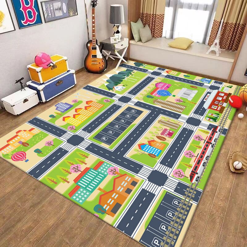 Silicone Base Children's Parking Lot Crawling Mat Military Game Fire Traffic Road Carpet Early Education Kindergarten Carpet