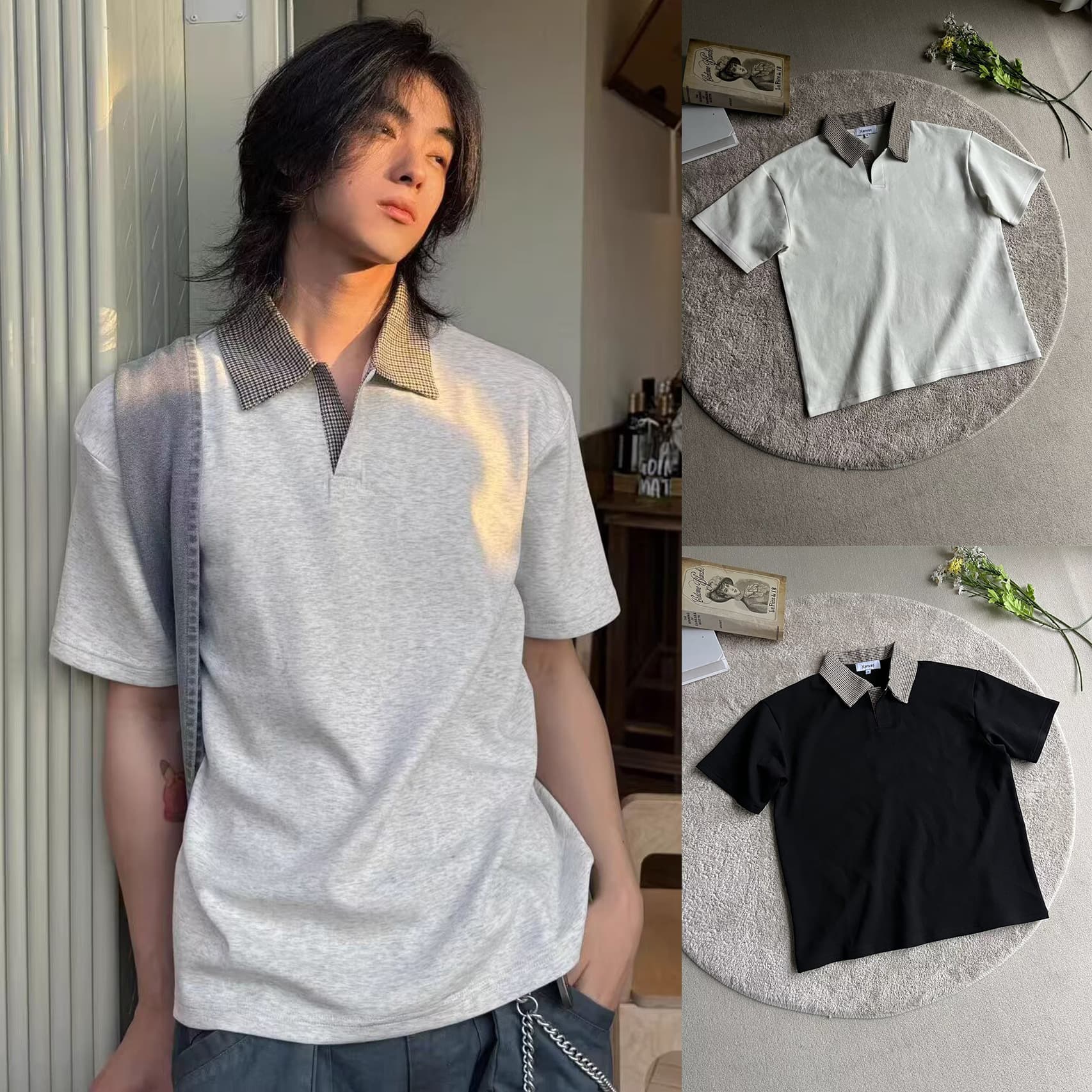 Old Money Style Polo Shirt V-Neck Short Sleeve Men Handsome Turn-Down Collar Seagull Collar British Business T-Shirt Summer Cross-Border Trade Wholesale
