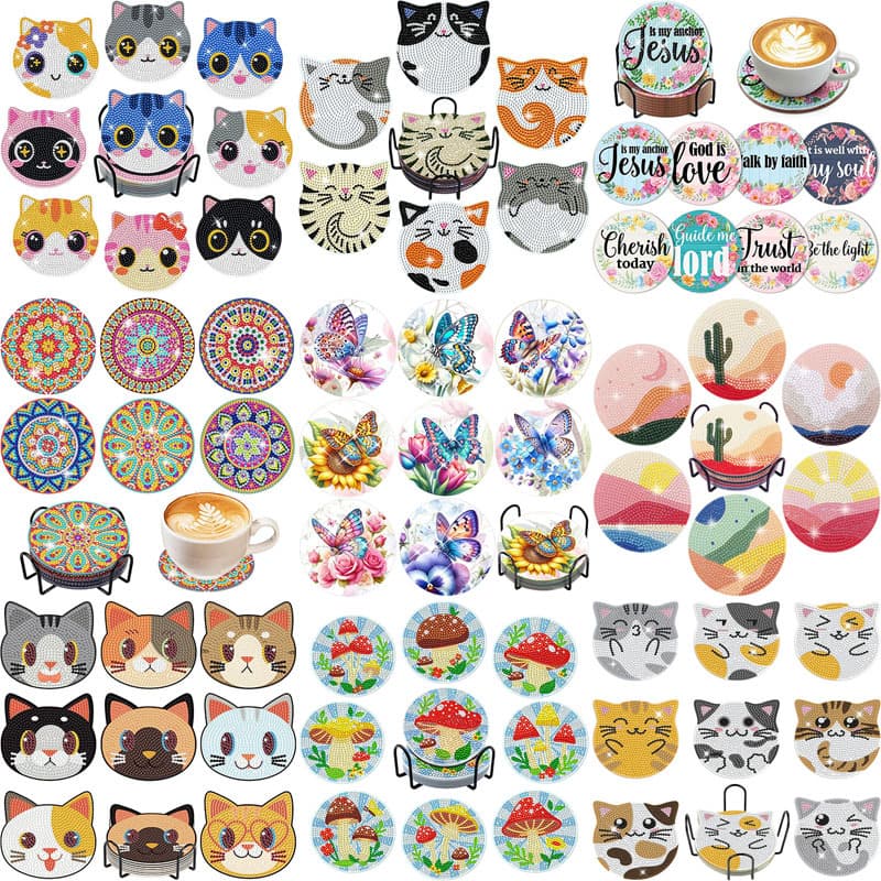 6-piece and 8-piece coaster set DIY diamond painting coaster set, insulated coasters for beginners, adults,