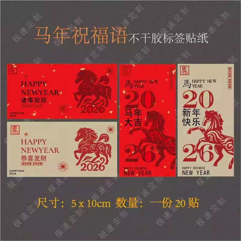 Year of the Horse Sticker Label, Horse Year Fortune Baking Coffee Cup Sticker, New Year Gift Box Sealing Sticker